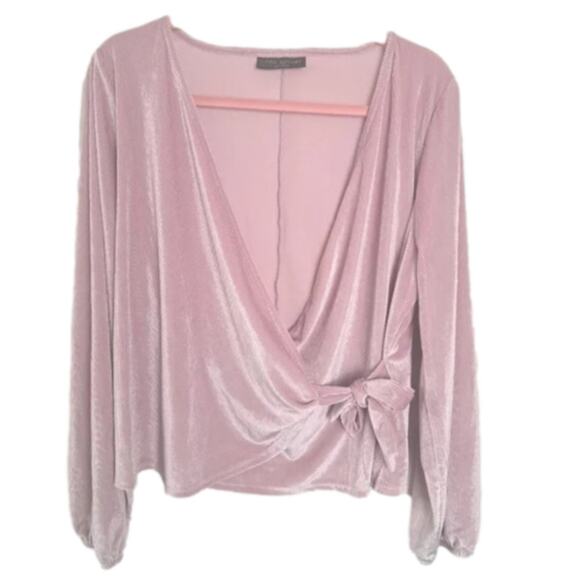 Lane Bryant Classic Blouson-Sleeve Surplice Tie Velour Top Blush Pink Long Sleev - Picture 3 of 9